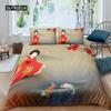 Koi Fish Duvet Cover Set King Size Oriental Asian Culture Lotus Bedding Set Microfiber Twin Cloud Quilt Cover for Girl Farmhouse