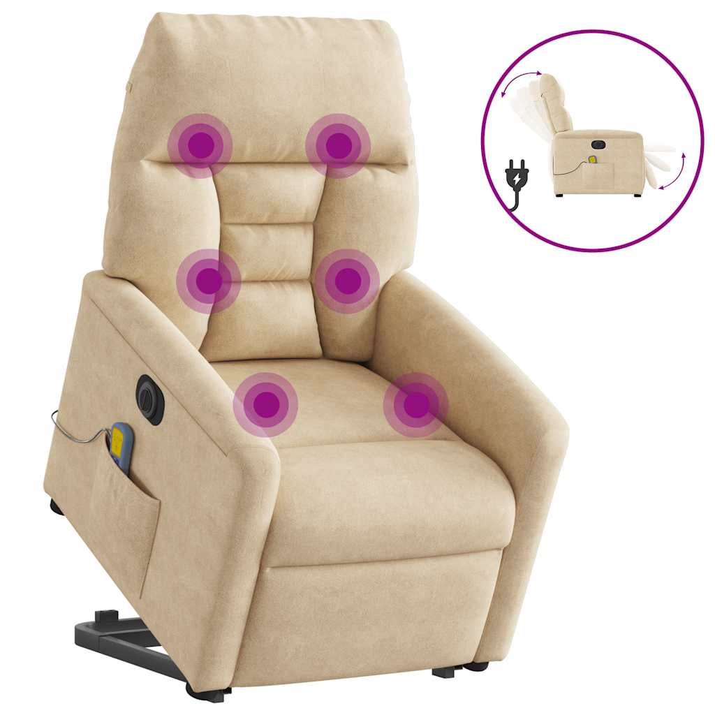 Electric Recliner Chair with Lift Assist Cream Microfiber Fabric