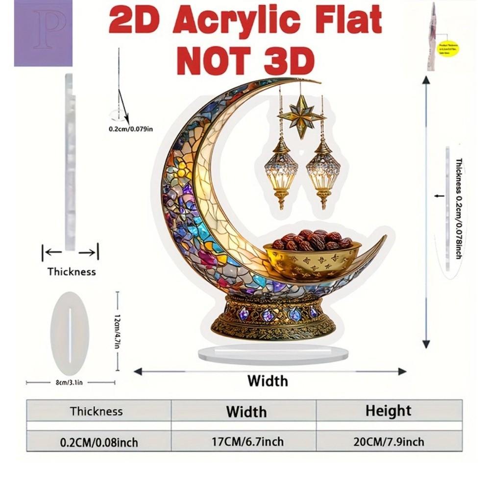 2D Design Islamic Desktop Ornament Flat Acrylic Standing Tabletop Crescent Moon Lantern Elegant Crescent Beautiful Ornament