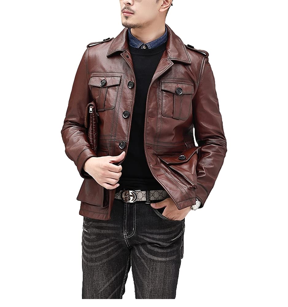 JINLUN Leather Genuine Motorcycle Cowhide Single Slim Genuine Leather Leather Coat Men s Jacket, Rider s Jacket, Leather, Jacket, Leather, Breasted,