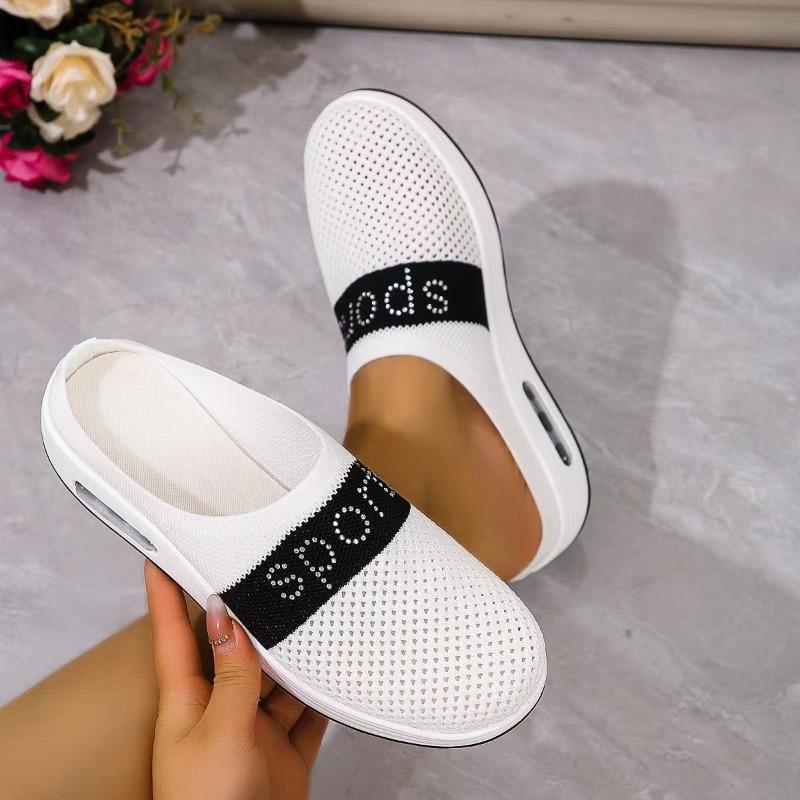 Women's Summer Women's Flying Woven Slippers Wedge Air Cushion Casual Half Support Breathable Casual Shoes