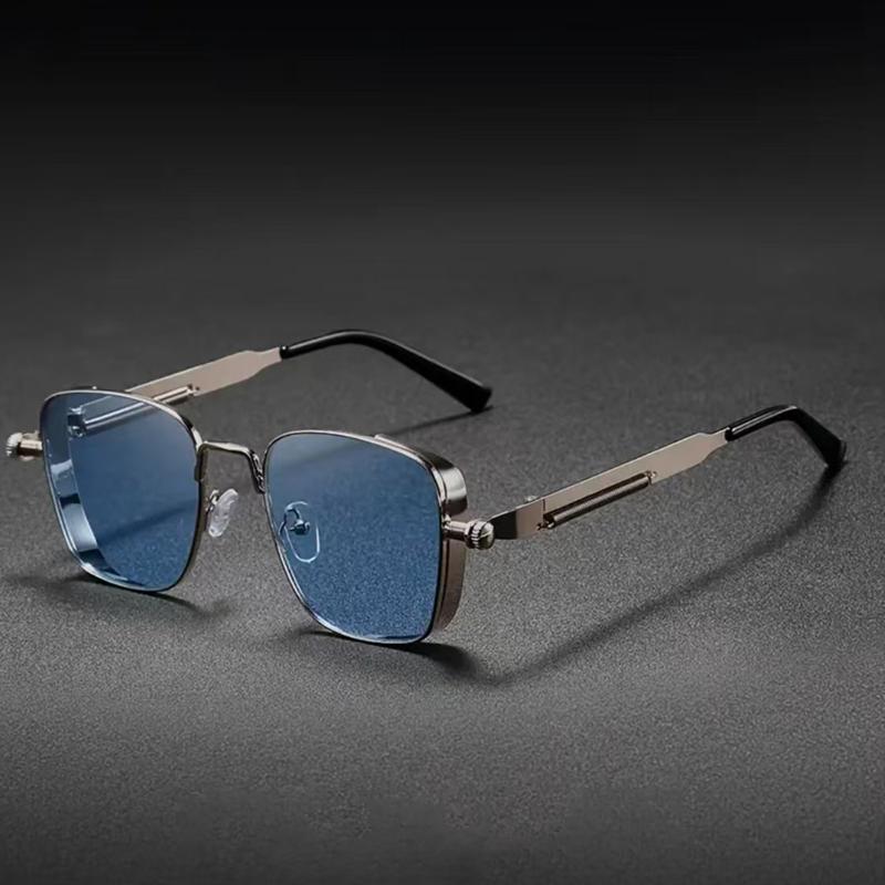 Retro Cool Steampunk Square Metal Frame Glasses With Spring Temples For Men Women Party Vacation Travel Driving Fishing