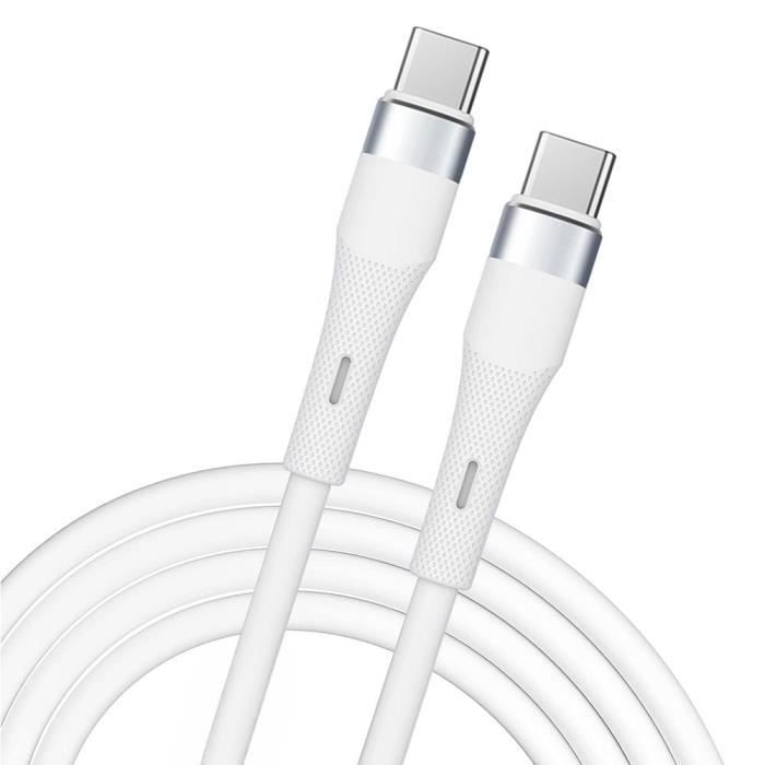Câble USB-C vers USB-C Charge Rapide 60W pour Samsung Galaxy A16 A13 A36 A15 A14 A25 A35 A55 A54 A05s - Blanc 1M