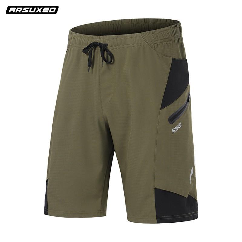 Mens Cycling Pants With Padded Seat Water-Resistant Loose Fit Multi-Pocket Bike Trousers Outdoor Riding