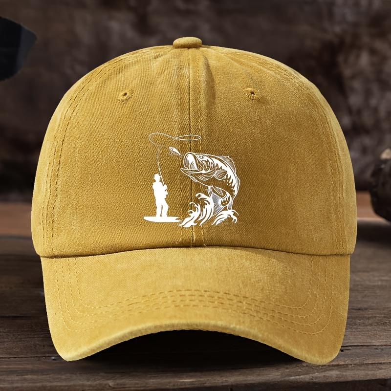Pc Funny Fishing Print Baseball Cap with Fisherman Jumping Fish Design Breathable SixPanel Outdoor Hat Machine Washable