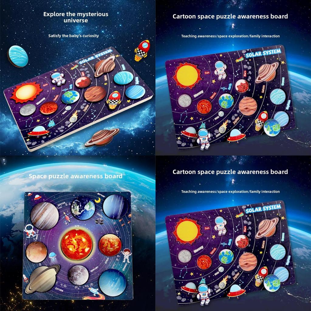 Wooden Childrens Space Education Puzzle With Solar System And Planets For Learning And Cognitive Development