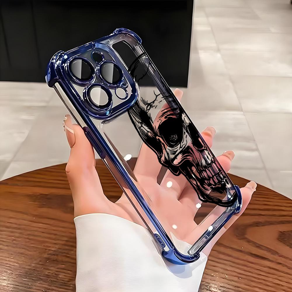 

Стильный прозрачный чехол для телефона с рисунком черного черепа для iPhone 17 16 Pro Max 15 14 Plus 13 12 11 17 Air 16E Ударопрочный мягкий чехол iPhone 13 Pro