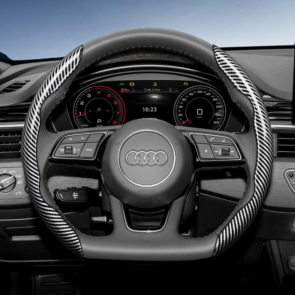 Suitable for 4HGVI Carbon Fiber Texture Steering Wheel Cover with Segmented Quick-Release Design, Durable, for Models Such as Q5 Q3 A4 A6 Q7