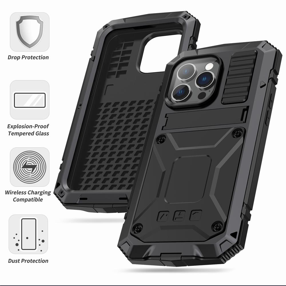 Full Metal Armor Heavy Duty Cover for Apple Iphone 14 13 12 Pro Max Camera Screen Protection Shockproof Phone Case