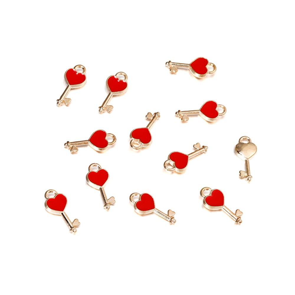10Pcs/Bag Alloy Love Heart Small Key Lock Shape Charms Enamel Pendant For DIY Bracelet Necklace Jewelry Making Accessories