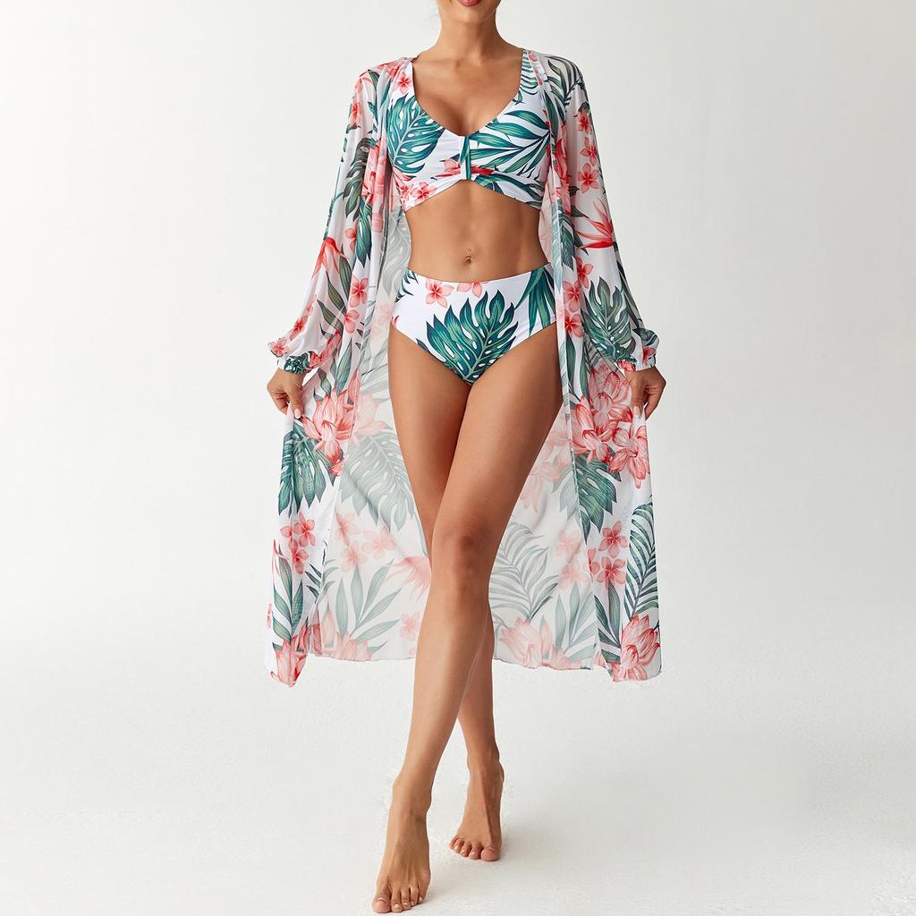 Bikini a tre pezzi a vita alta Euro-Americano Cross-Border 2026 con Copricostume Protezione Solare