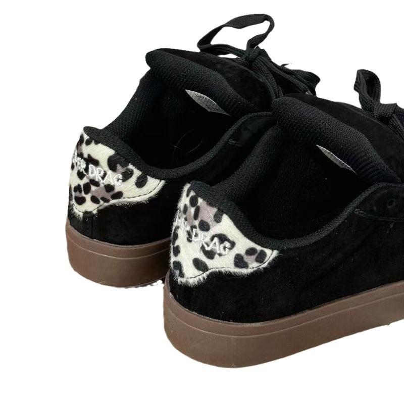 Original niche retro leopard print black low-top board men's and women's black shoes versatile couple casual shoes