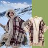 Tassel Thickened Fleece Plaid Shawl Cloak Retro Imitation Rex Rabbit Hair Collar Hooded Jacket Cloak