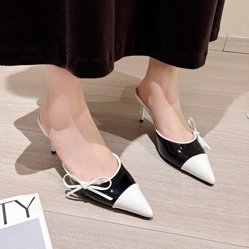 Women's shoes wear spring sweet bow high heel cool slippers lazy pedal high heels slippers