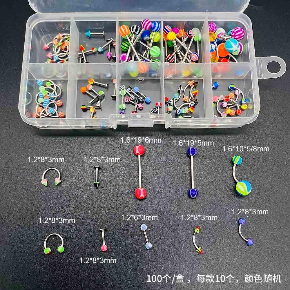 1Set Piercing accessory set - stainless steel nose ring, acrylic candy-shaped soft rod, body piercing accessory