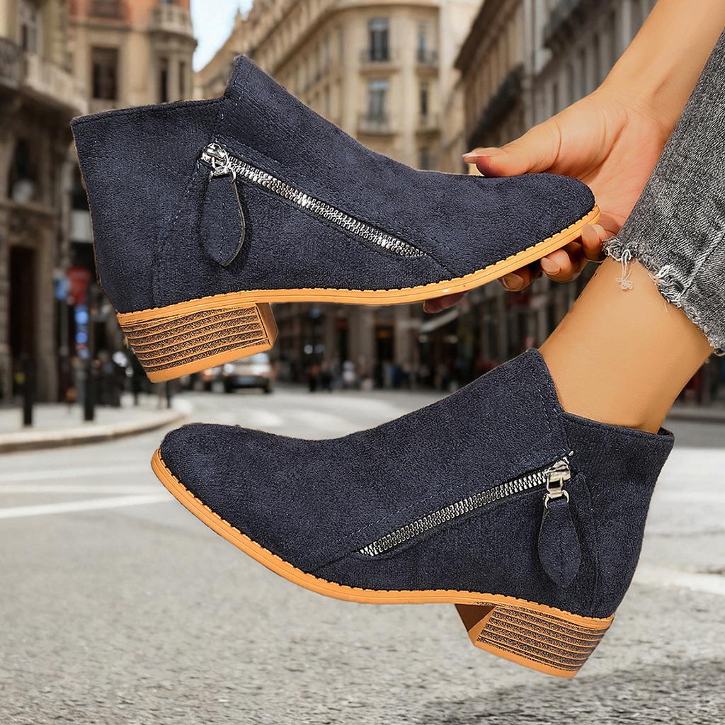 Unabhängige Station Wunsch Außenhandel Damenschuhe neu dicker Absatz große Größe Damenstiefel Wildleder Martin Stiefel niedriger Absatz Seitenreißverschluss kurze Stiefel Damen