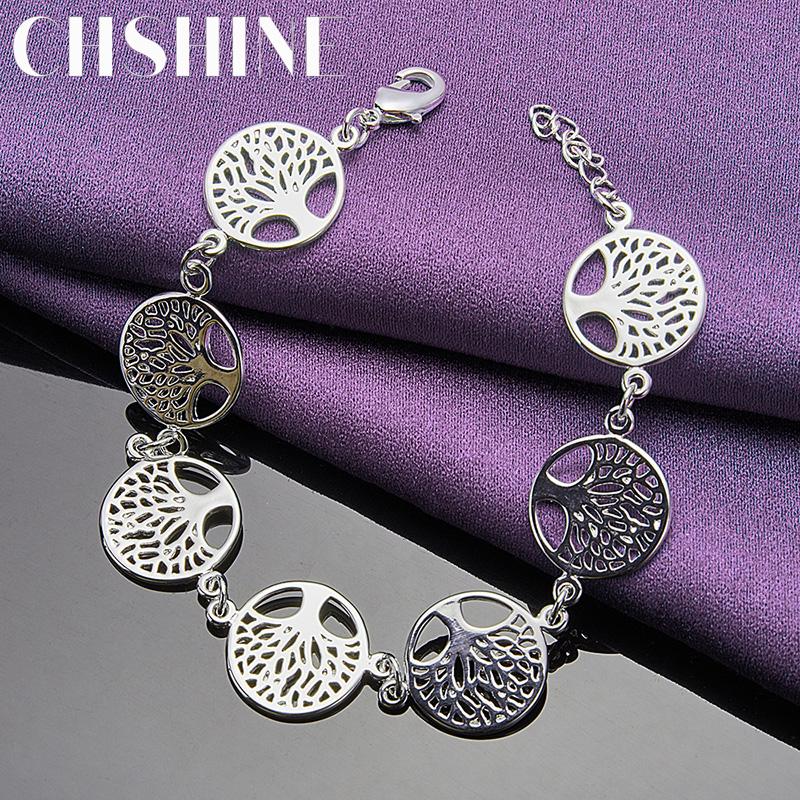 CHSHINE 925 Sterling Silver Tree of Life Round Chain Bracelet For Women Fashion Charm Wedding Party Jewelry