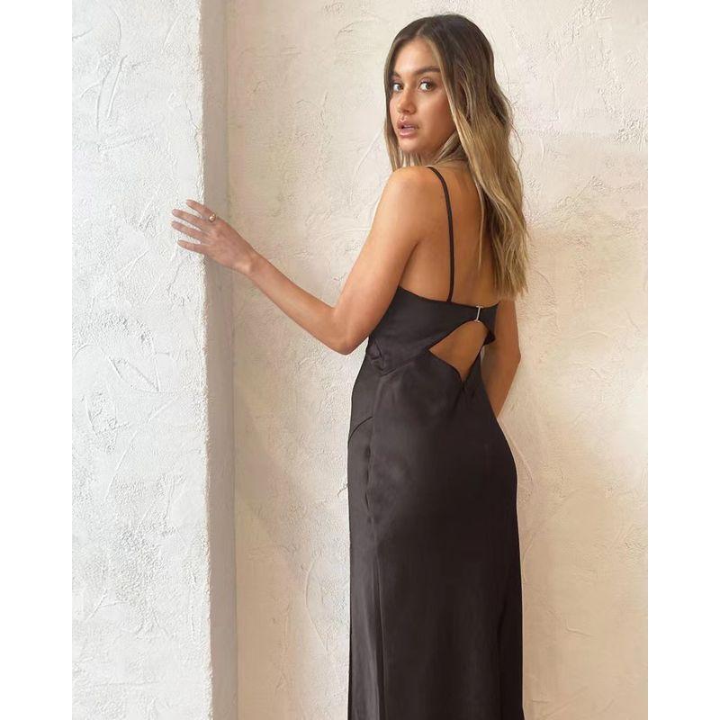 Fashion Wind Fashion Sexy V-neck Brace Dress Split Temperament Long Dress Sexy Suspender Dress