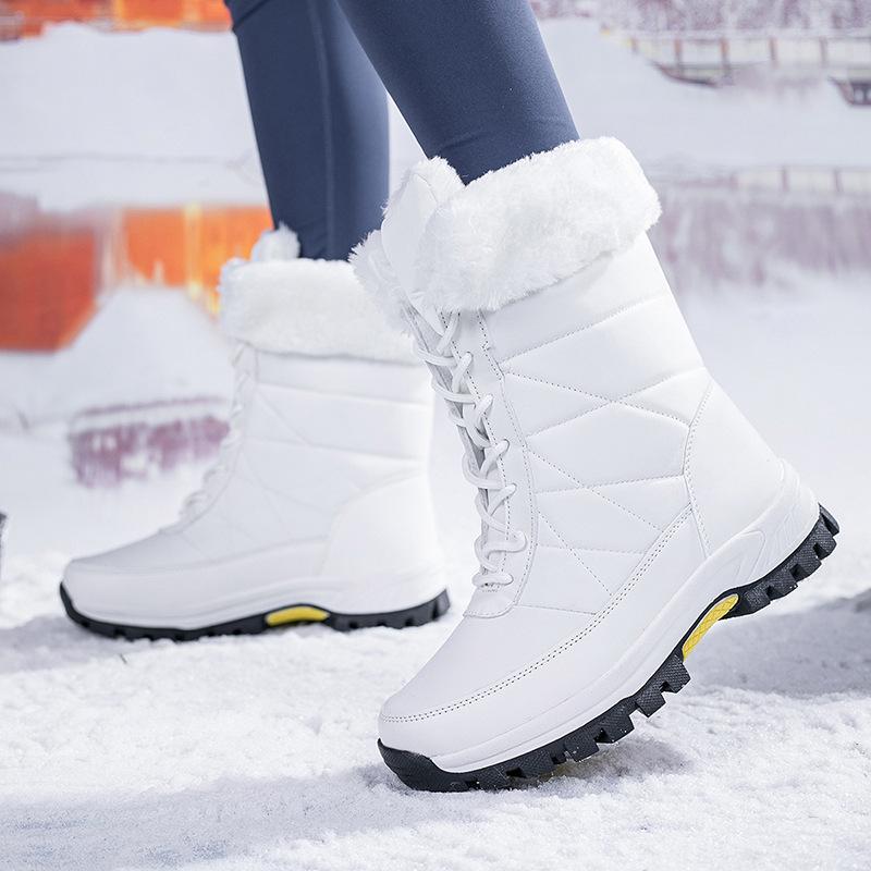 Lace-up Anti-splashing Snow Boots Women's Velvet Thick-soled Warm Winter Shoes Non-slip High-top Northeast Large Cotton Shoes Large-size Women's Shoes
