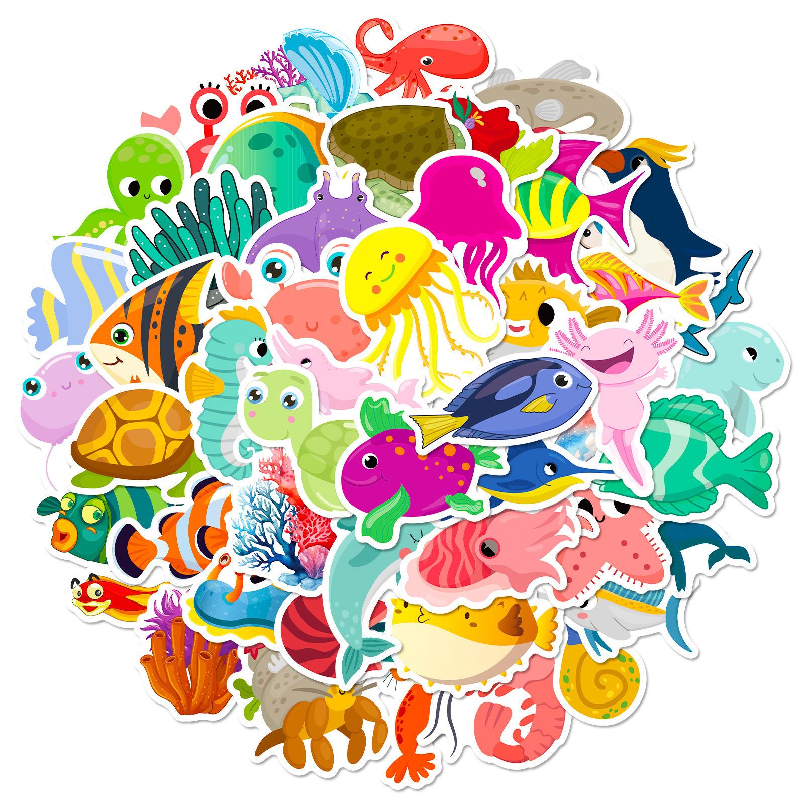 

50 Marine Life Stickers Aquarium Cartoon Cute Children s Toys Marine Undersea Dolphin Shark Stickers