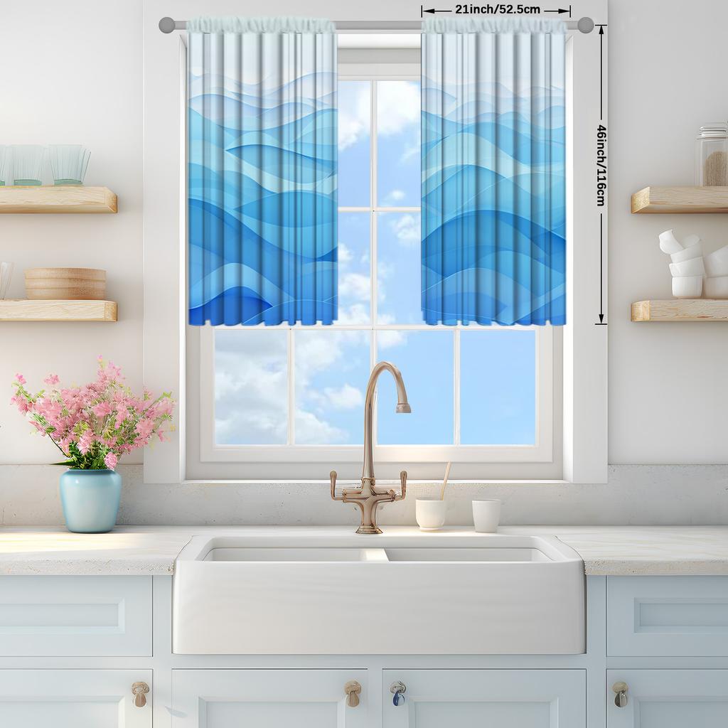 2pcs Artistic Waves Printed Curtain for Home Decor - Rod Pocket Window Treatment for Bedroom, Office, Kitchen and Living Room