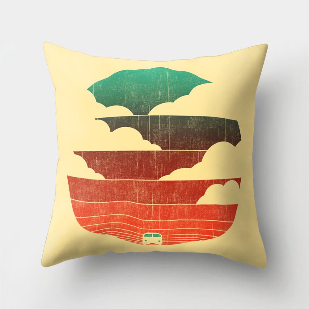 Car Waist Pillow Sofa Pillow Case Cartoon Sunrise Pattern Car Cushion Yiwu Pillow