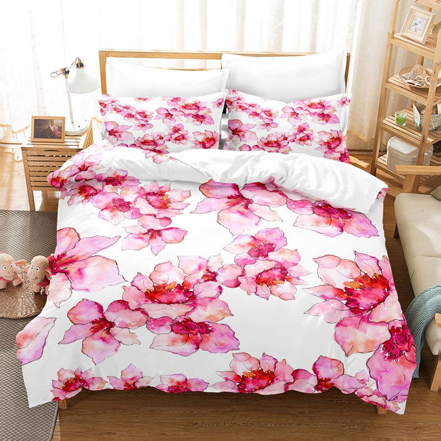 Flower Duvet Cover Set For Girls Women Bedroom Decor 3d Digital Print Polyester Comforter Cover Quilt Cover King Queen Full Size