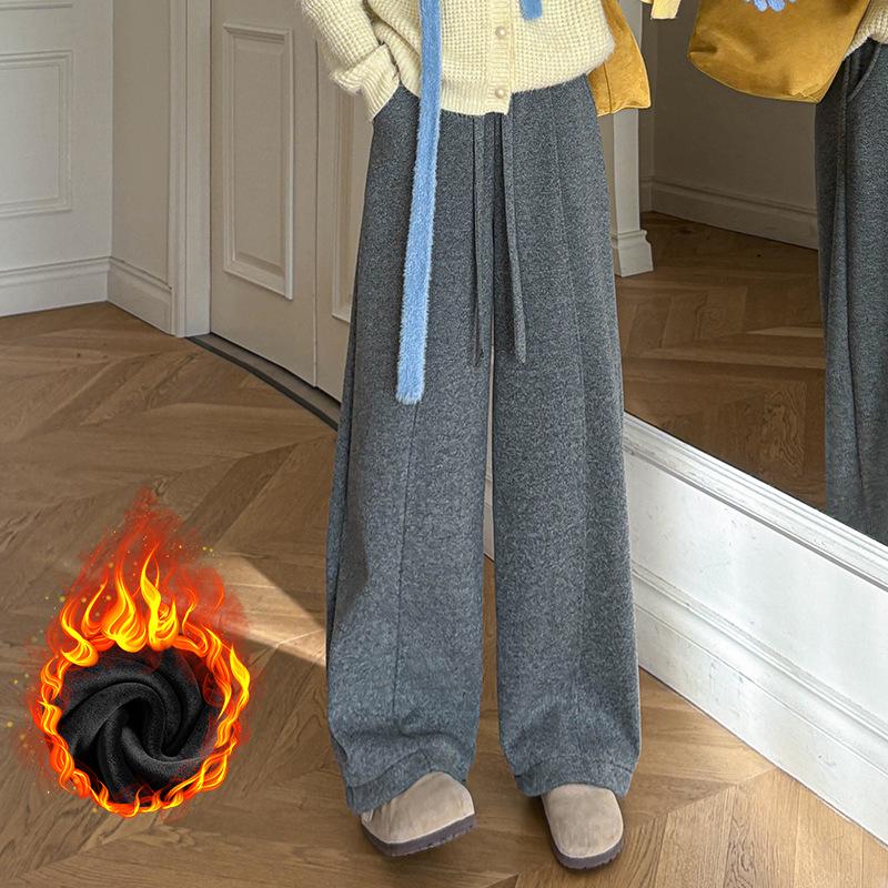 Women's Plus Size High Waist Wide Leg Pants - Fluffy, Thick, and Slimming for Autumn/Winter