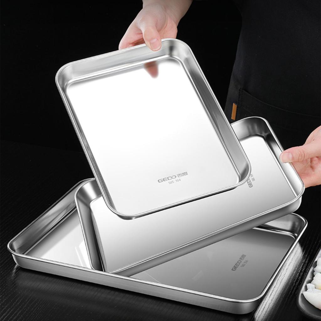 Certification 304 Stainless Steel Rectangle Plate Never Deform Baking Tray Main Course Seafood Food Container for Kitchen