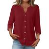Womens V Neck Button Down Blouse Three Quarter Sleeve Loose Fit Casual Top for Daily Office Wear