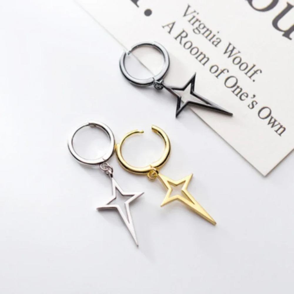 New Fashion Silver Color Pentagram Earrings for Women Charm Hollow Five-pointed Star Stainless Steel Dangle Earrings Jewelry