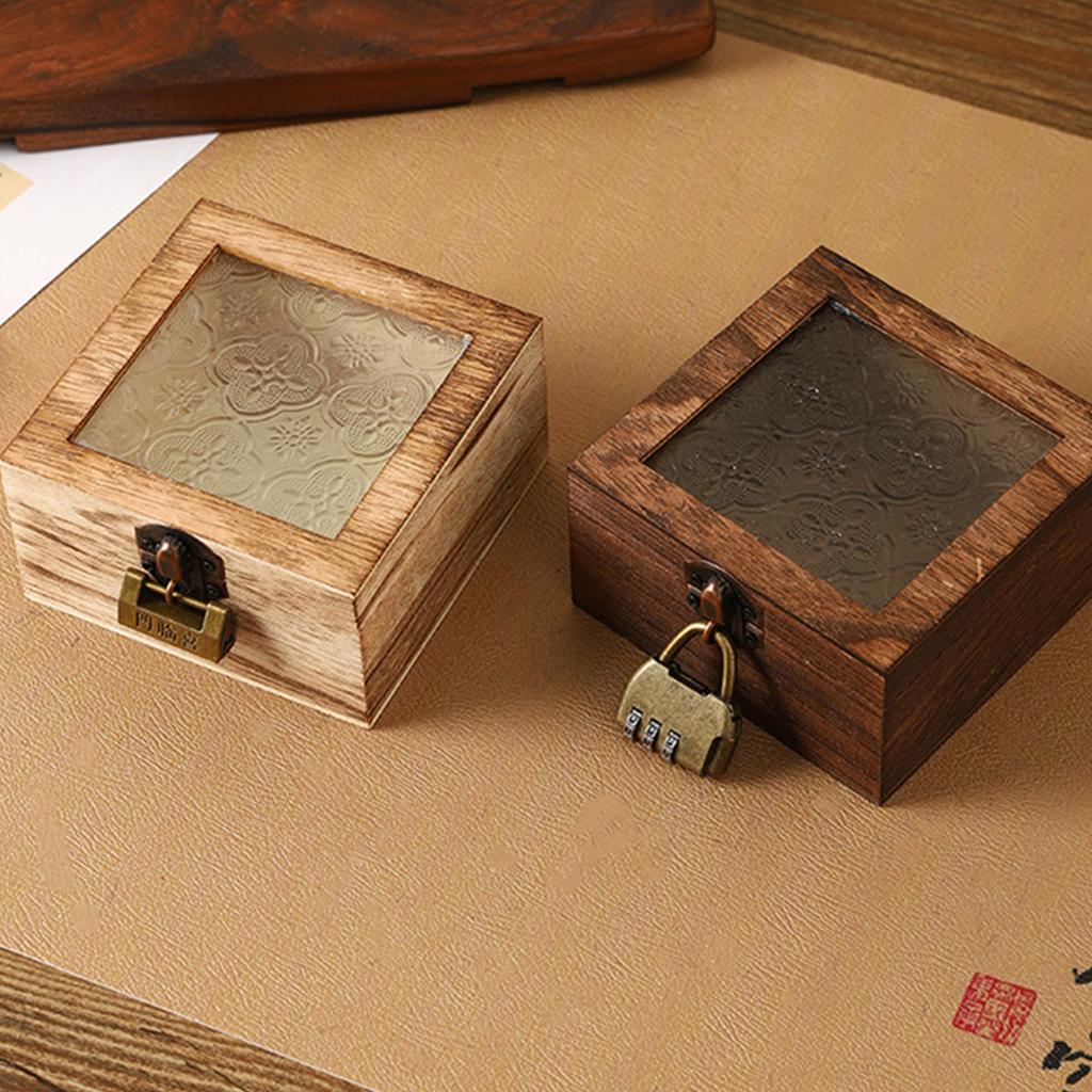 Elegant Begonia Pattern Jewelry Organizer With Glass Lid And Wooden Frame Storage Box For Vanity Table Decoration