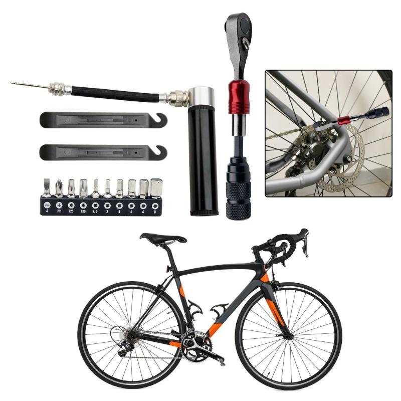 Multifunctional Bike Repair Tool Bicycles Maintenance Tool Ratchet Wrench Set Tire Levers Tire Pump Cycling Accessories