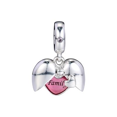 Heart Shape Family Locket Dangle Charm Fits Europe Bracelet 925 Sterling Silver Beads for Jewelry Making