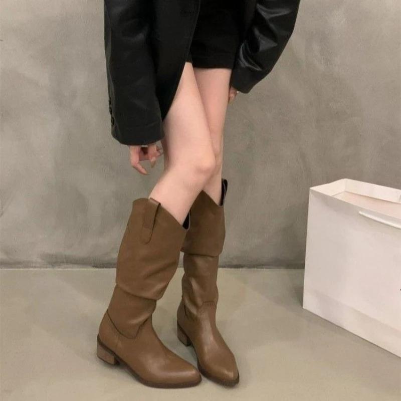 Fashion Autumn Winter Middle Heel Ladies Knee High Shaft Shoes 2025 New Waterproof Women's Long Boots Rock Fashion On Offer Footwear