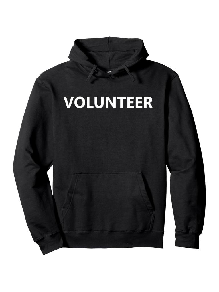 Casual hoodie Sweatshirt with "VOLUNTEER" Print - Black