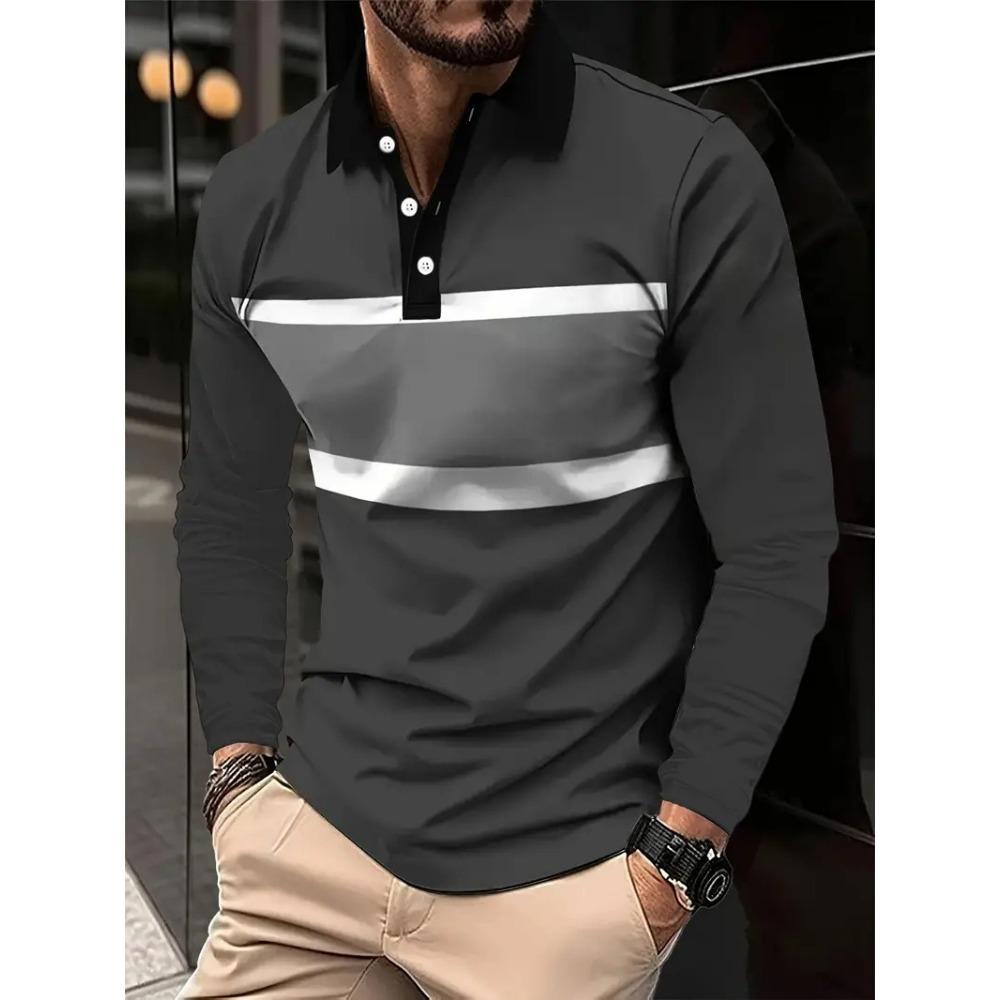 Harajuku Hip-hop Street Style Men's Long-sleeved Lapel Polo Shirt Plus Size Loose Comfortable Long-sleeved Sweatshirt