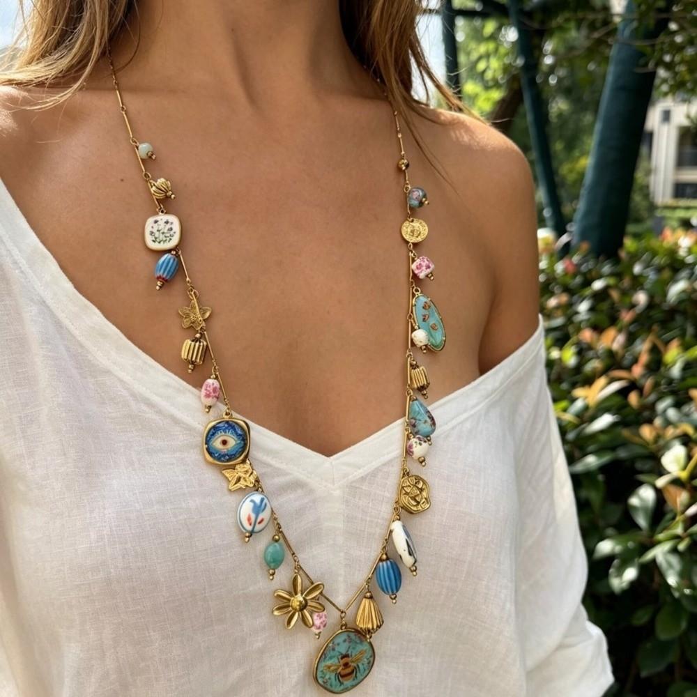 Bohemia Enamel Ceramic Necklace Long Style Women's Necklace Jewelry for Women  Jewelry Accessories