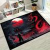 Japanischer Samurai und Roter Drache Druck Flanell Teppich, Rutschfeste Weiche Bodenmatte für Schlafzimmer Wohnzimmer Heimdekoration