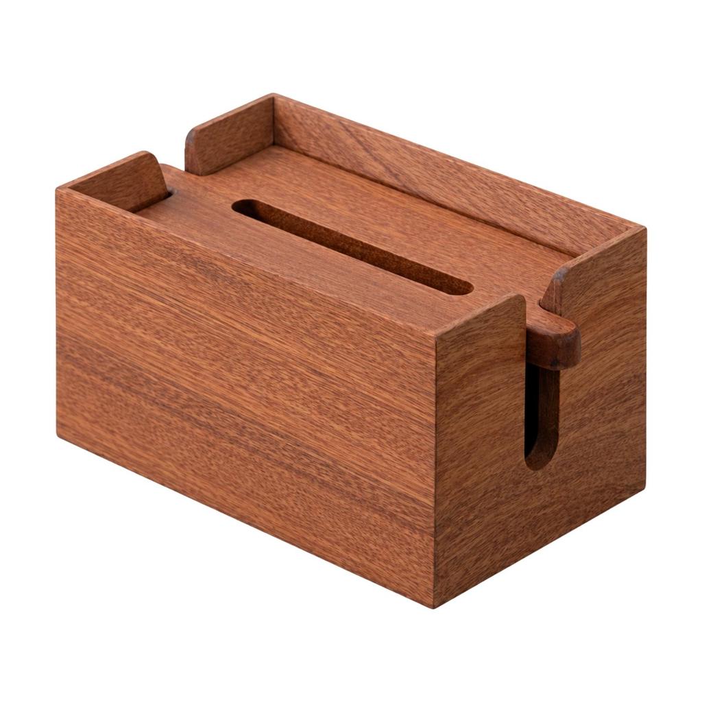 Walnut Wood Tissue Box Refillable Solid Holder with Raised Side Supports for Living