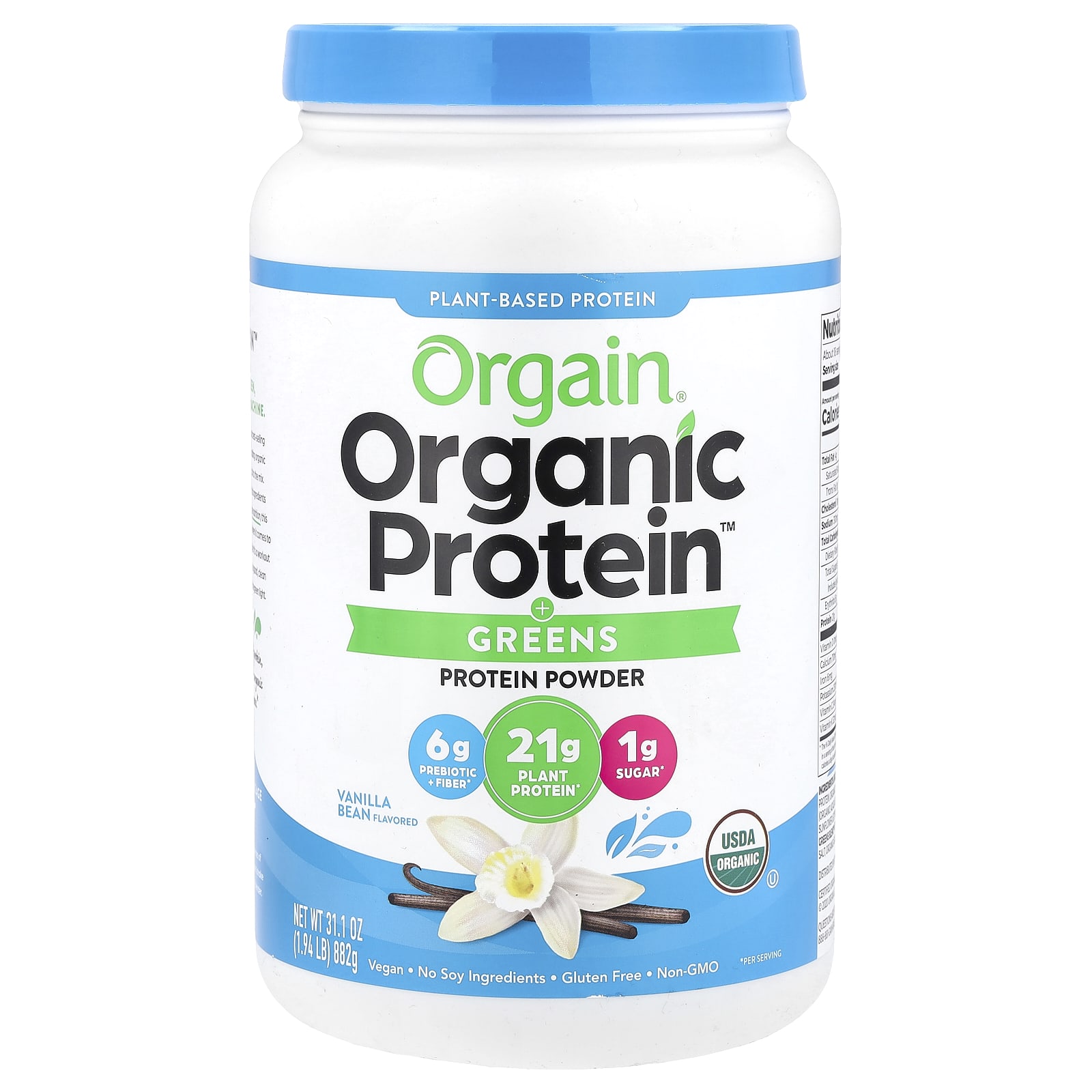 

Organic Protein™ + Greens Protein Powder, Vegan, Vanilla Bean, 882G (1.94Lb)