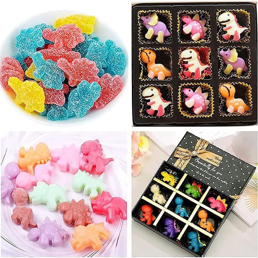 Dinosaur Silicone Chocolate Mold 4 Cavity, for Homemade Chocolates, Candies, Jelly or Ice Cubes, Brown, DIY Baking Tool