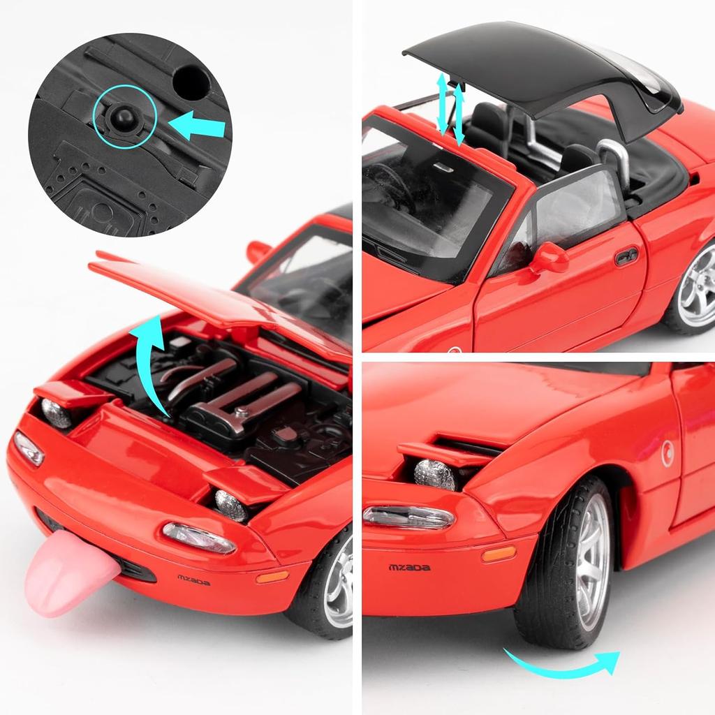 1/32 Mazda MX-5 Alloy Model Car Toy with Pullback,Removable Top,Blinking Lights with Sound and Bright Lights, Collectible Grade Gift for Kids (Red)