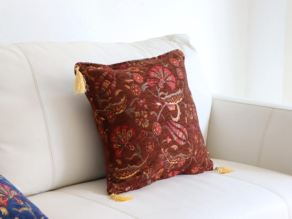 Turkish Design Chenille Cushion Cover Ottoman Flower -