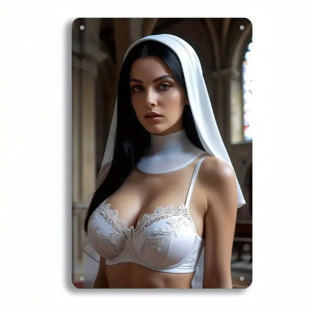 Artă Metalică de Perete Biserică Vis 8x12" - Decor Religios Elegant pentru Casă, Agățătoare de Perete cu Voal de Dantelă pentru Călugăriță