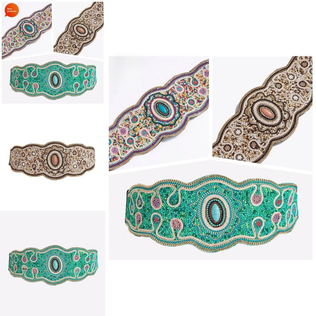 Bohemian Ethnic Beaded Waist Belt With Rhinestone Accents For Vintage Festival Look
