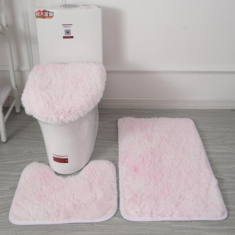Tie-Dye Long-Pile Carpet Plush Toilet Three-Piece Set Non-Slip Foot Mat Bathroom Absorbent Floor Mat Set