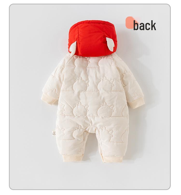 Autumn Winter Newborn Bodysuit: Thick Quilted Red Jumpsuit, Ideal for New Year and Visits