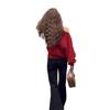 Women's Korean-Style Off-Shoulder Red Knit Sweater, Loose Fit, Autumn & Winter Wear