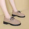 Loafer Autumn New Round Toe Deep Mouth Front Lace-Up Platform Non-Slip Wear-Resistant Block Heel Single Shoes